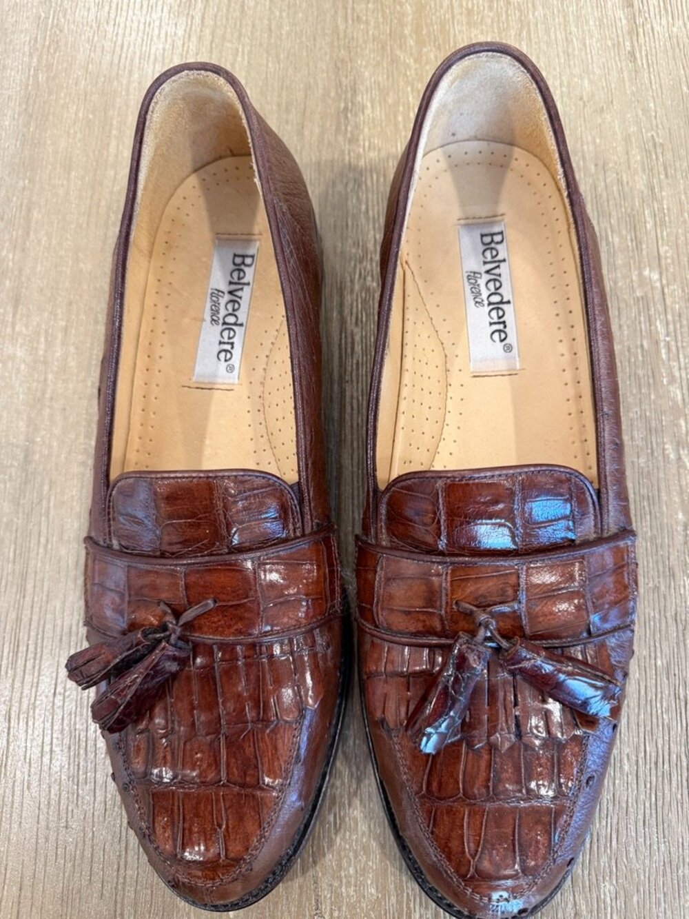 Belvedere Genuine Alligator Belly Tassel Loafers Mens 11 1/2 Brown Exotic